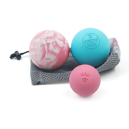 Image of KSONE Lacrosse Massage Balls, Muscle Massage Roller Deep Tissue Balls Hard and Soft Massage Ball Set with Mini Ball and Mesh Bag. (Pink)