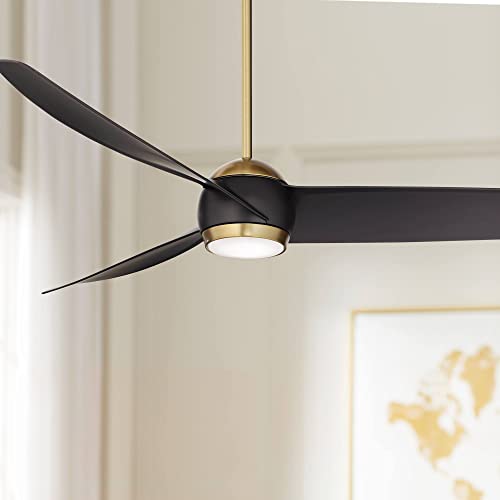 Possini Euro Design 60\" Stresa Modern Indoor 3 Blade Ceiling Fan with Dimmable LED Light Remote Control Warm Brass Matte Black for Living Room Kitchen House Bedroom Family Dining Home Office