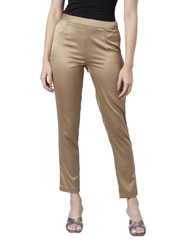 Image of GO COLORS Women Mid Rise Polyester Shiny Pant