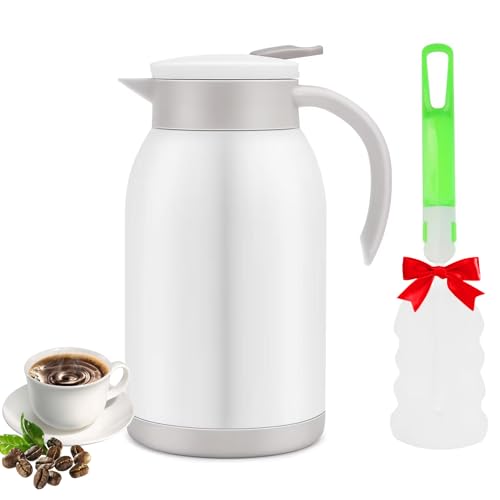 40oz Stainless Steel Thermal Coffee Carafe, Double Walled Vacuum Thermos, Coffee Carafe Airpot,12 Hour Heat Retention, Tea, Water, Beverage and Coffee Dispenser, White