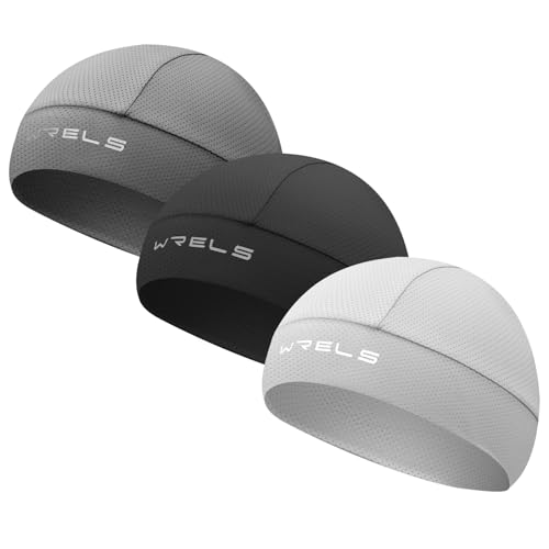 WRELS 3 Stück Cooling Fahrradmütze unter Helm Leichter Laufmütze mit Optimaler Belüftung Feuchtigkeitsableitend Skull Cap für Radfahren Wandern Laufen