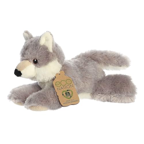 Aurora® Responsibly Made Eco Nation™ Eco Softies™ Wolf Stuffed Animal - Ideal for Playtime Adventures - Perfect for Birthdays or Just Because - Gray 8 Inches