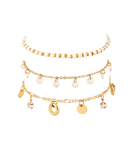 SHIWE Anklets for Women Colorful Bead Turquoise Layered Ankle Bracelets Bohemia Chain Anklets Summer Beach Foot Jewelry Set