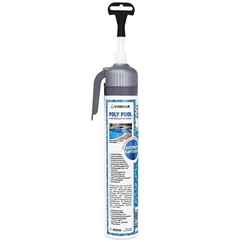 Everglue Poly Pool 1K MS Polymer Adhesivo de montaje, pega y sella bajo el agua, sin silicona, resistente a los rayos UV, elástico permanente, cartucho automático de 200 ml