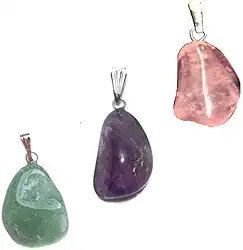 Kit de 3 Pingentes Quartzo Verde, Ametista e Quartzo Rosa -