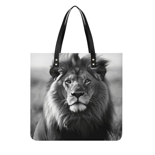 Sac seau lion africain noir et blanc en cuir végétalien pour femme