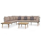 Die Lieferung umfasst 1 Zweisitzer-Sofas, 1 Dreisitzer-Sofa, 1 Ecksofa, 1 Couchtisch, 8 Rückenpolster, 4 Sitzpolster und 3 Kissen.