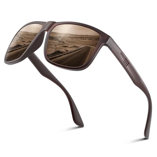 Wrimen Sonnenbrille Herren-Polarisiert-UV400 Schutz-Mode-Retro-Unisex-Ultraleicht-Sonnenbrillen-Klassisch Rechteckig-Outdoor Sport Brille für Fahren Reise Angeln Brauner Rahmen Braune