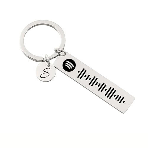 Image of Personalized Spotify Music Code Keychain, Double-Sided Engraving, Custom Message and Initial Charm, Metal