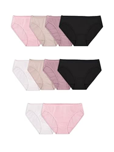 Fruit of the Loom Women's Eversoft Cotton Bikini Underwear, Tag Free & Breathable, Cotton - 10 Count (Pack of 1) - Assorted Neutrals, 7