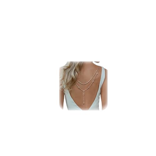 Crystal Bead Layered Back Chain Sexy Backless Rhinestone Necklace Body Jewelry for Women Bridal Wedding Backdrop Dress Accessories for Women (Silver) by KYHNG - Used condition - US$6.31
