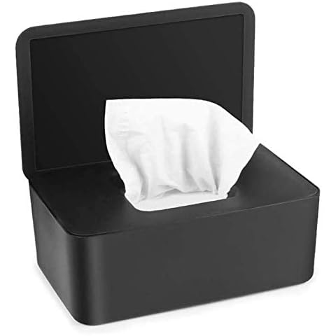 VVEMERK Wipes Dispenser, Dustproof Tissue Storage Box Wet Wipes Dispenser Holder Portable with Lid Wipe Holder Keeps Wipes Fresh Modern Rectangular Wipe Container with Sealing Design (Black) Cover