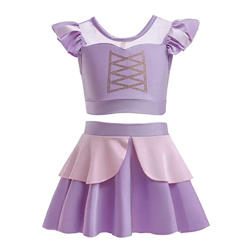 REXREII Traje de baño de princesa para niñas, conjunto de tankini de dos piezas para playa, surf, cumpleaños, fiesta de natación, trajes de baño elegantes, Sofia 001, 7 8 años