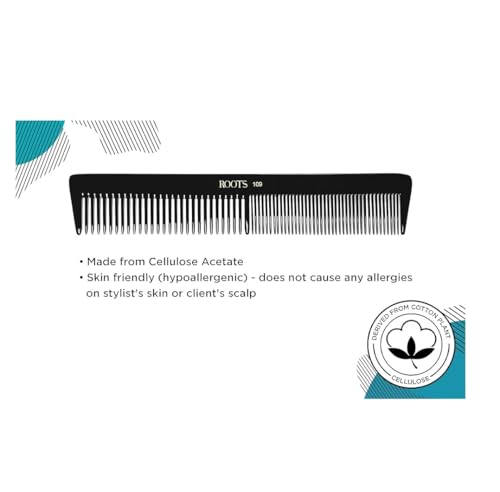 Image of ROOTS - Professional Hair Cutting Comb | Dual Teeth For Styling & Detangling | Salon Grade - For Men & Women | Ideal for Sectioning & Colouring | Round Teeth prevent Hair Damage | Model No. 109