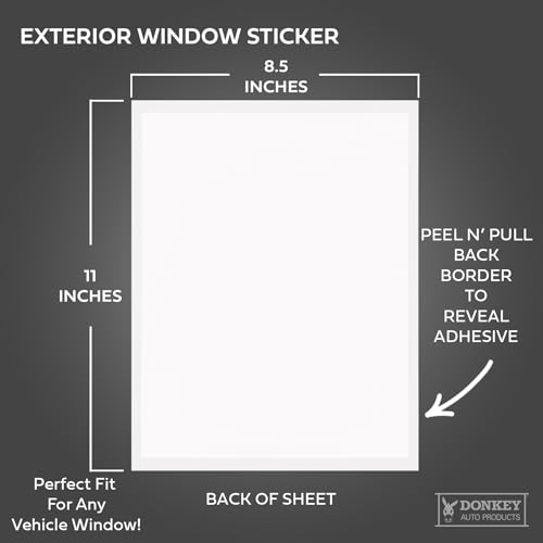 Image of Window Stickers for Car Dealers -Plain Blank White - Exterior, 'Outdoor' | 8.5 inch x 11 inch | (100 Pack) (Laser Printer Only) (Adhesive)