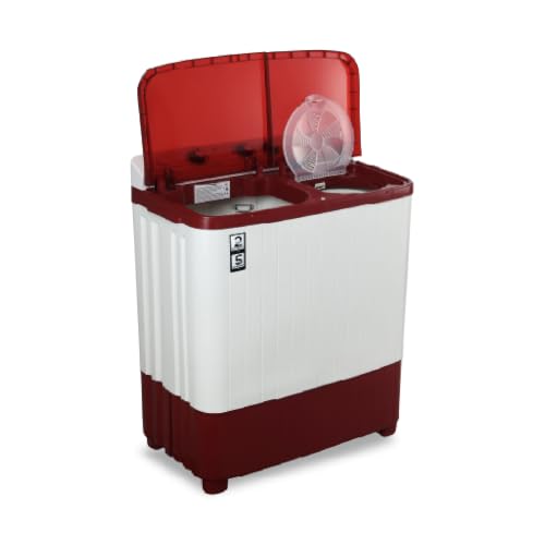 Image of Midea 6.5kg Semi Automatic Top Load Washing Machine, Dual Wave Pulsator, Heavy Duty Motor, 1350 RPM High-Speed Spin, Collar Scrubber, Top Load Washer (MWMSA065PDX (MW), Maroon-White)