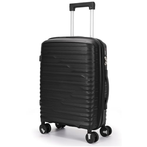 Mala De Bordo 10Kg Polipropileno Viagem Medidas Padrão Anac Mala De Pequena De Mão 4 Rodas Duplas 360° Cadeado Segredo Zíper Antifurto Rígida Leve (PRETO, Pequeno)