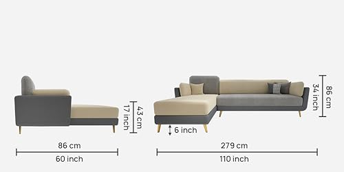 Image of Black Wood Modern Velvet RHS Sectional Sofa (3 + Lounger) with Extra Luxury Comfort for Bedroom, Living Room, Dining Room, Drawing Room, Home Office in Bug Resistant Wood Structure