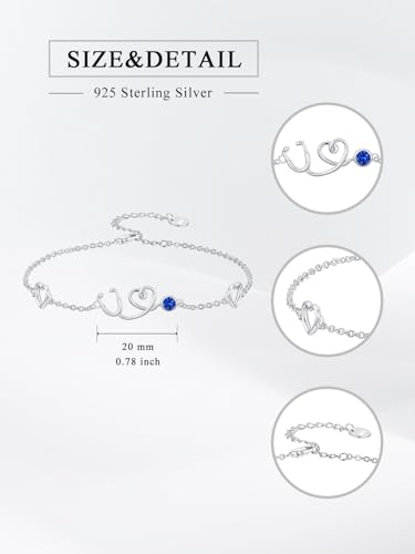Dorunmo Stethoscope Bracelet 925 Sterling Silver Nurse Stethoscope Bracelet with Birthstone Graduation Jewelry Gifts for Nurse Doctor Medical Student4