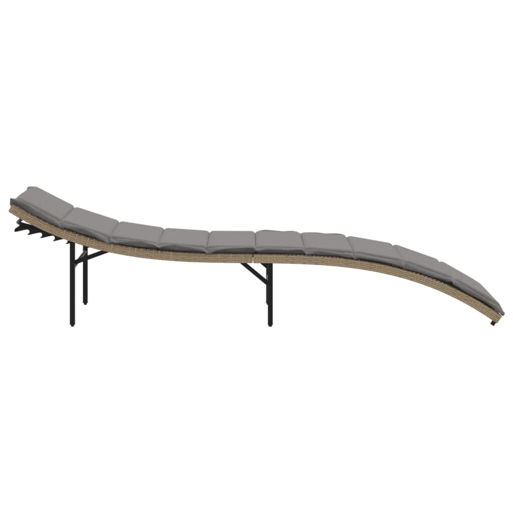 Lettino Prendisole Beige con Cuscini Grigi 55x199x50 cm Polyrattan Letto Solarium Regolabile 3 Posizioni Robusti da Giardino Esterno Poltrone Relax Lounge con Struttura Acciaio Resistente UV 110 kg