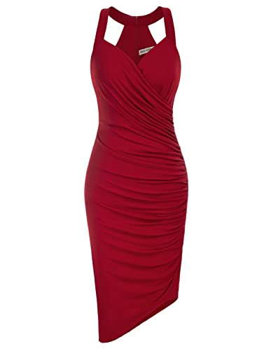 GRACE KARIN Damen Bodycon Hochzeit Kleid Gerafftes Unregelmäßiger Saum...