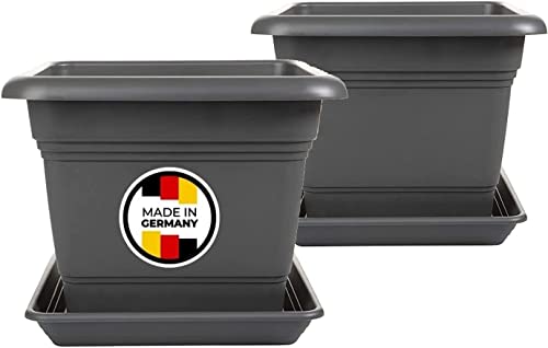 2er Set Pflanzkübel Groß Außen XXL, Anthrazit Blumentopf Gross 48cm, Pflanzentopf Blumentopf mit Untersetzer, Pflanzkübel Kunststoff, Blumentöpfe Pflanztöpfe Blumenkübel, Made in DE, Model:Paul