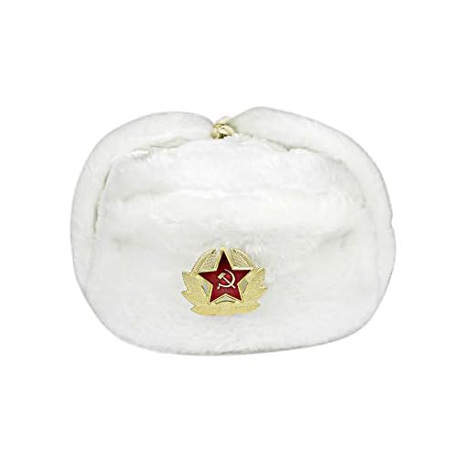 Ushanka Blanco, Gorro Militar Ruso con Orejeras e Insignia Soviética Extraíble, Gorro de Invierno, Genial Regalo de la URSS | Blanco, 60 cm