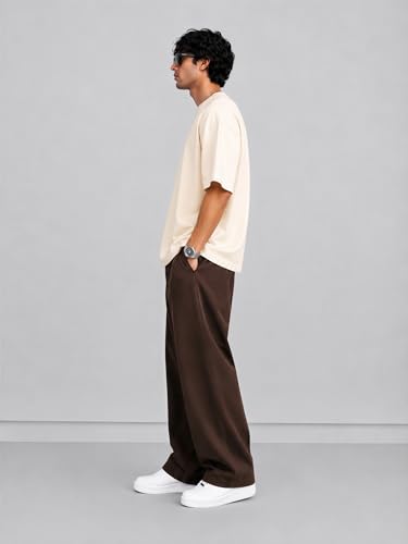Image of PeaceOut Oversized T Shirt for Men | 240 GSM Heavyweight Cotton T Shirt | Drop Shoulder Oversized Tshirt for Men | Baggy Loose Fit Streetwear Round Neck Half Sleeve Casual Wear