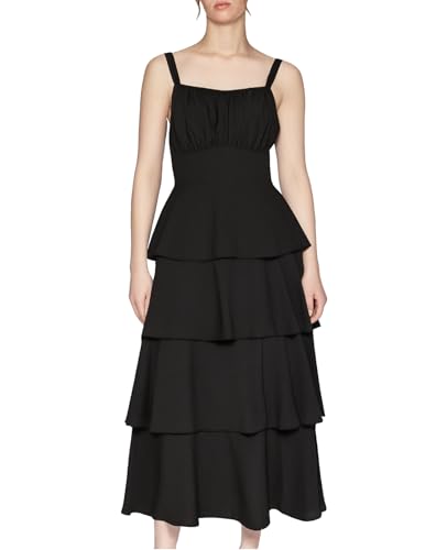 Image of Tiered Ruffle Dress Women Casual Summer Spaghetti Strap Sleeveless Floral Layered Maxi Dress for Women Beach Sundress