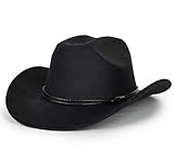 Western Cowboy Hat for Men Women Classic Fedora Hat with Buckle Belt (Size:M-L)