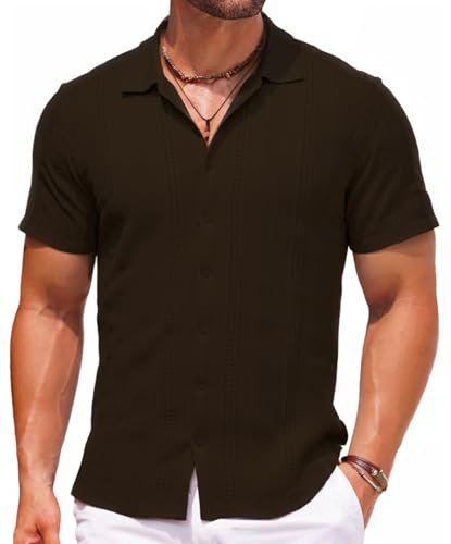 TrailTech Mens Knit Shirts Short Sleeve Button Down Dress Shirts Fashion Polo Shirts Casual Summer Beach Tops