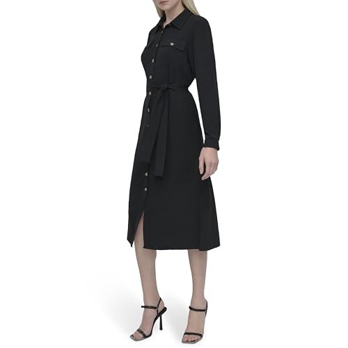 DKNY Women's Long Sleeve Collared Tie Midi Shirtdress2