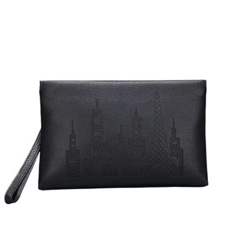 Pochette en cuir pour hommes noire avec broderie pour le travail
