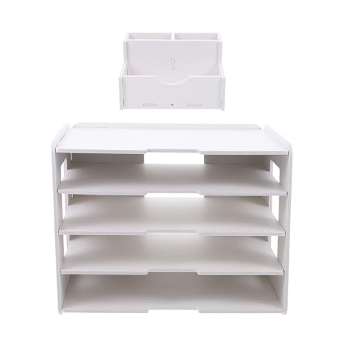 Housoutil Organizador de Archivos de Plástico Blanco Diseño Moderno y Acabado Clásico, Estante de Almacenamiento para Oficina y Escritorio, Fácil de Usar y Mejorar Eficiencia