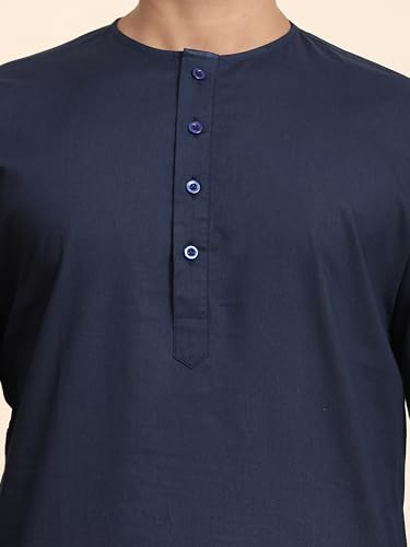 Image of Men's Pure Cotton Solid Kurta Pajama Set Round Neck Casual Yoga Dress