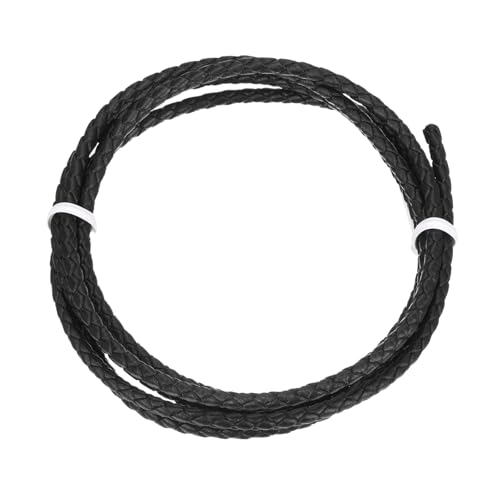 Rebower Round Braided Leather Cord 3mm Bolo Leather Cord String Rope for Jewelry Making, Necklaces, Bracelets, Wraps, Crafts, 1m/3.3Ft, Black