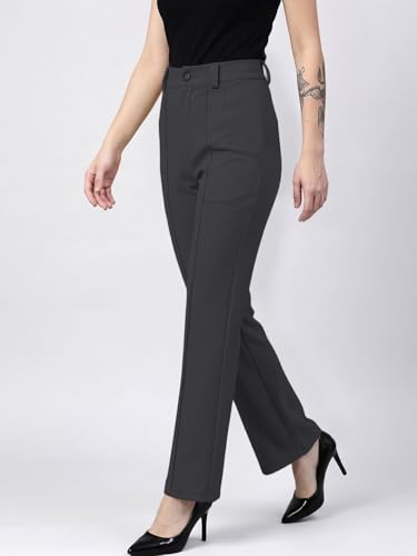 Image of Women's High Waist Formal Straight Fit Trousers Premium Stretch Office Pants Front Pleated Design Smart Workwear Bottom for Office, Casual & Business Wear