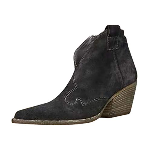 Damen-Stiefel - Damen, einfarbig, PU-Leder, niedrig, Retro-Stiefel, elegant, niedriger Absatz, Stiefel, seitlicher Reißverschluss, Alltag, Wilder Trend, Stiefel, 5 Farben, Schwarz , 43 EU Cover