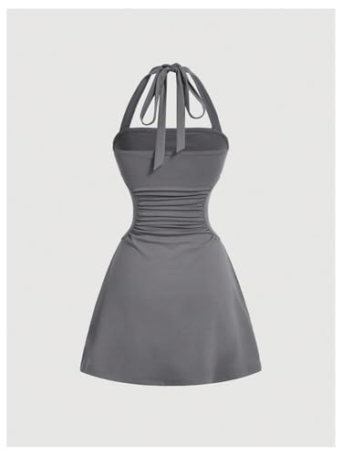 Verdusa Girl's Ruched Halter Flared Dress Sleeveless A Line Short Dresses2