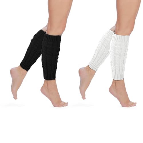 Image of 2 Pairs Leg Warmers for Women Winter Fashion Cable Knit Warm Leg Warmer Accessories for Party Sports Yoga