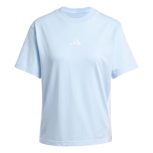 Adidas Donna Essentials 3-Stripes Cotton T-Shirt, Glow Blue/White, S