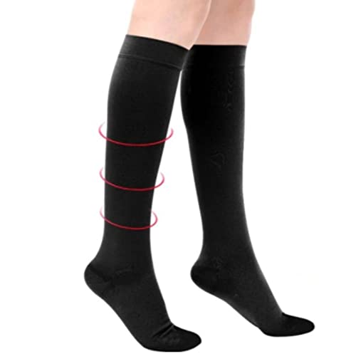 CURANTIS’s Compression Socks for Men and Women – Graduated Below Medical Stockings Pair – Varicoses and Heavy Legs Swelling Running Cycling, Travel, Nurse for Long Time Comfort – Black – M/Class 3