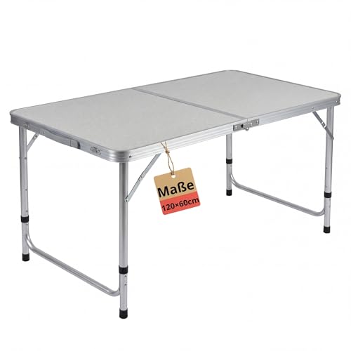 BigDean Klapptisch Campingtisch 120x60cm Höhenverstellbar & Stabil Alu Gestell mit Tragegriff