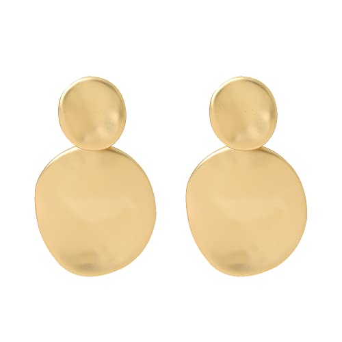 Gold Plated Curved Disc Drop Earrings Round Disc Dangle Earrings Minimalist Geometric Statement Earrings for Women