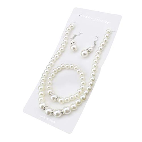 Preisvergleich Produktbild 3tlg Damen Braut Halskette Ohrringe Armbänder Schmuck Collier Perlen