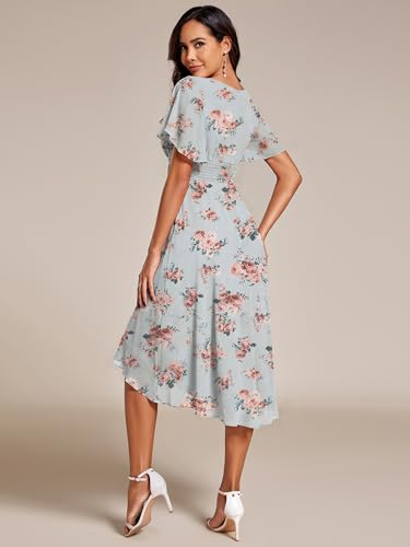 Image of Ever-Pretty Women's Chiffon Crew Neck Empire Waist Wedding Guest Dress Summer Short Sleeve Semi Formal Dresses 02053