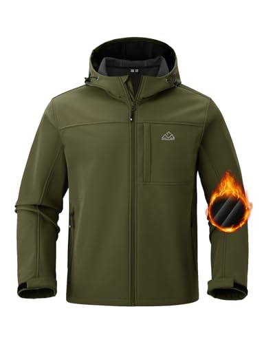 BGOWATU Men's Softshell Jacket Fall Winter Warm Fleece Lined Hooded Jacket Lightweight Windbreaker Casual Coats with Pockets