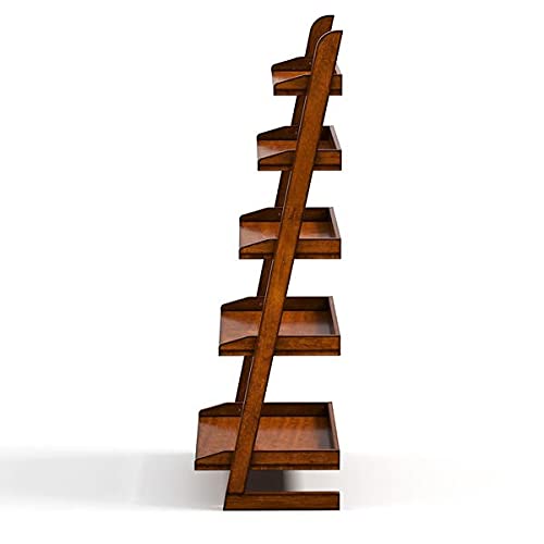 Image of Wefour Sheesham Wood 5 Tier Wall Mounted Bookcase Ladder Shelf for Home Living Room Bedroom Brown Finish