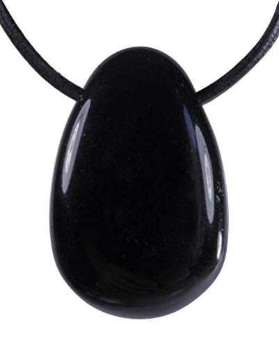 Preisvergleich Produktbild Lebensquelle Plus Schwarzer Obsidian Tropfenanhänger Tropfen Anhänger Trommelstein gebohrt mit Lederband