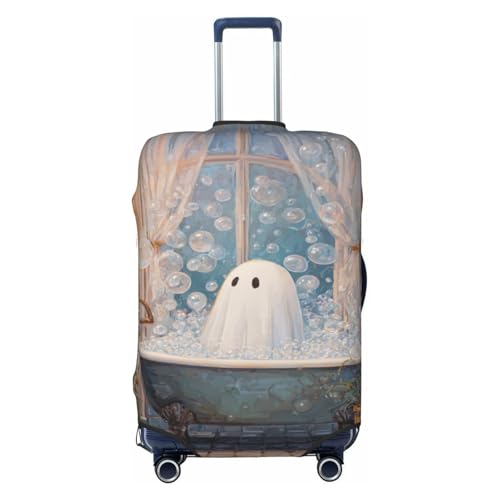 Cute Ghost Floating In The Bathtub Elastic Travel Luggage Covers Dustproof Scratch-Resistant Suitcase Protector Fit 22-24 Inch
